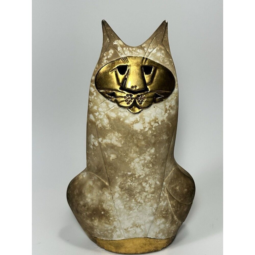 Pauline Pelletier Ceramic 24k Gold Face Cat, Atelier du Vieux Cap 11” Canadian
